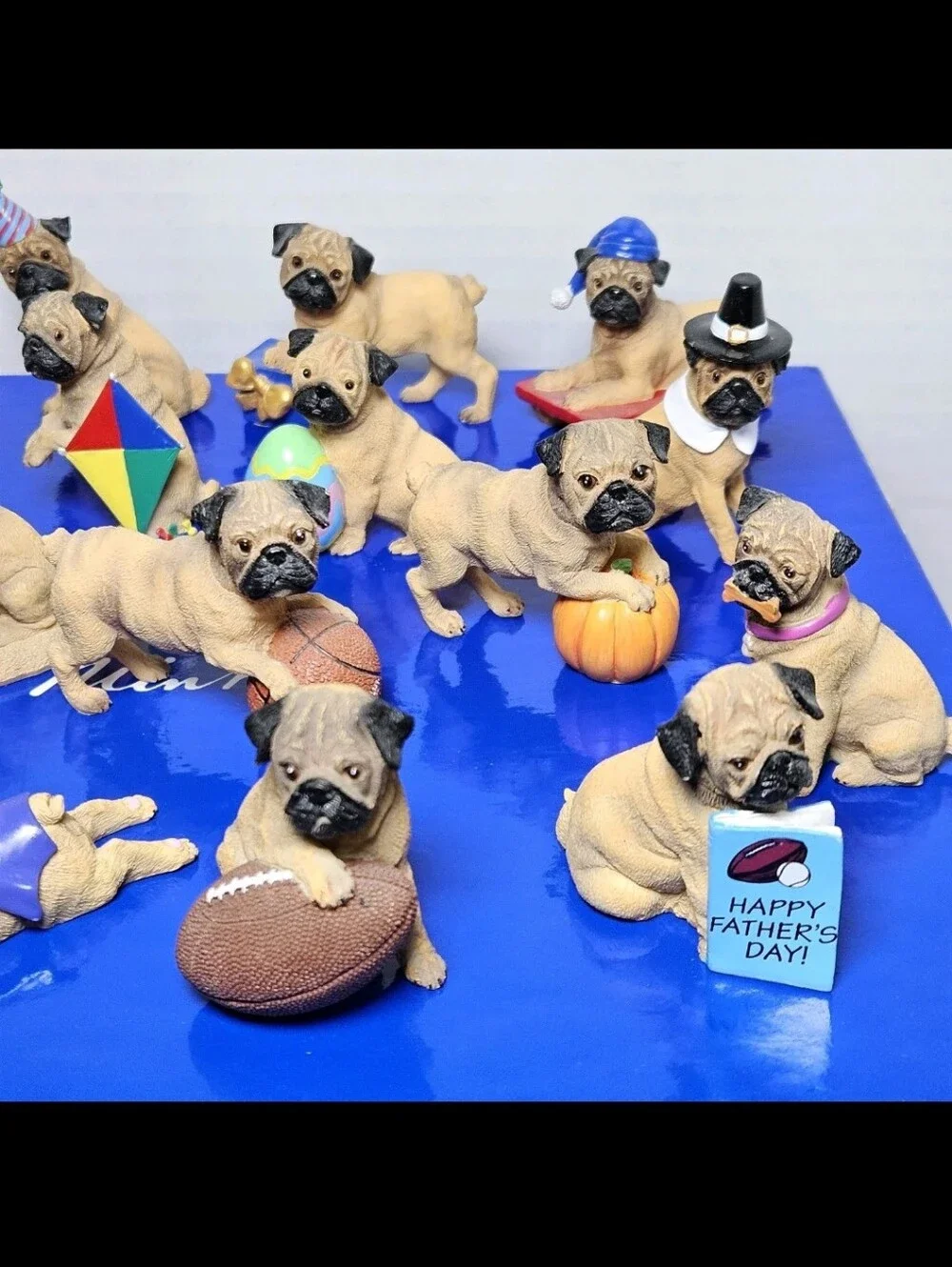 Danbury Mint Miniature Holiday PUGS Figurine Set *44 Figures* w/ Box - READ